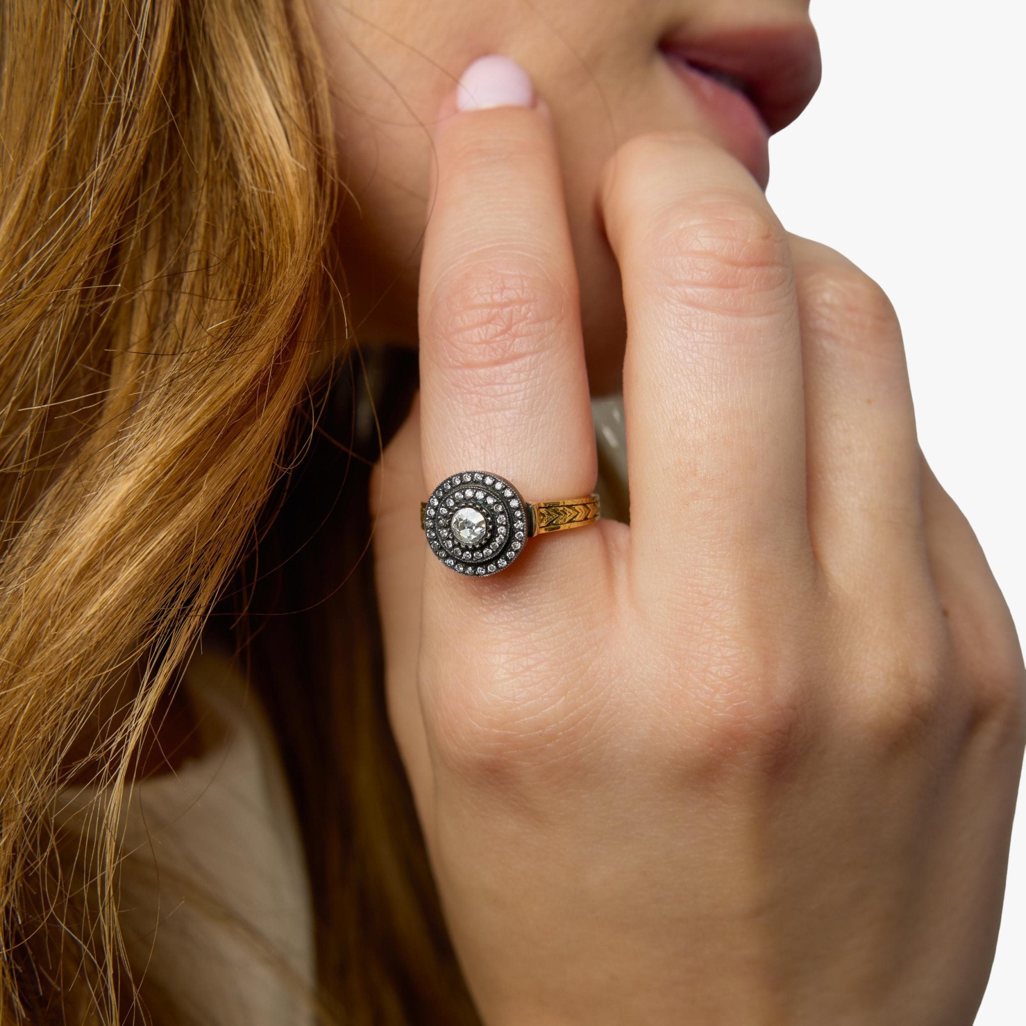 Vintage rose cut diamond 18k yellow gold cocktail ring