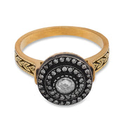 Vintage rose cut diamond 18k yellow gold cocktail ring