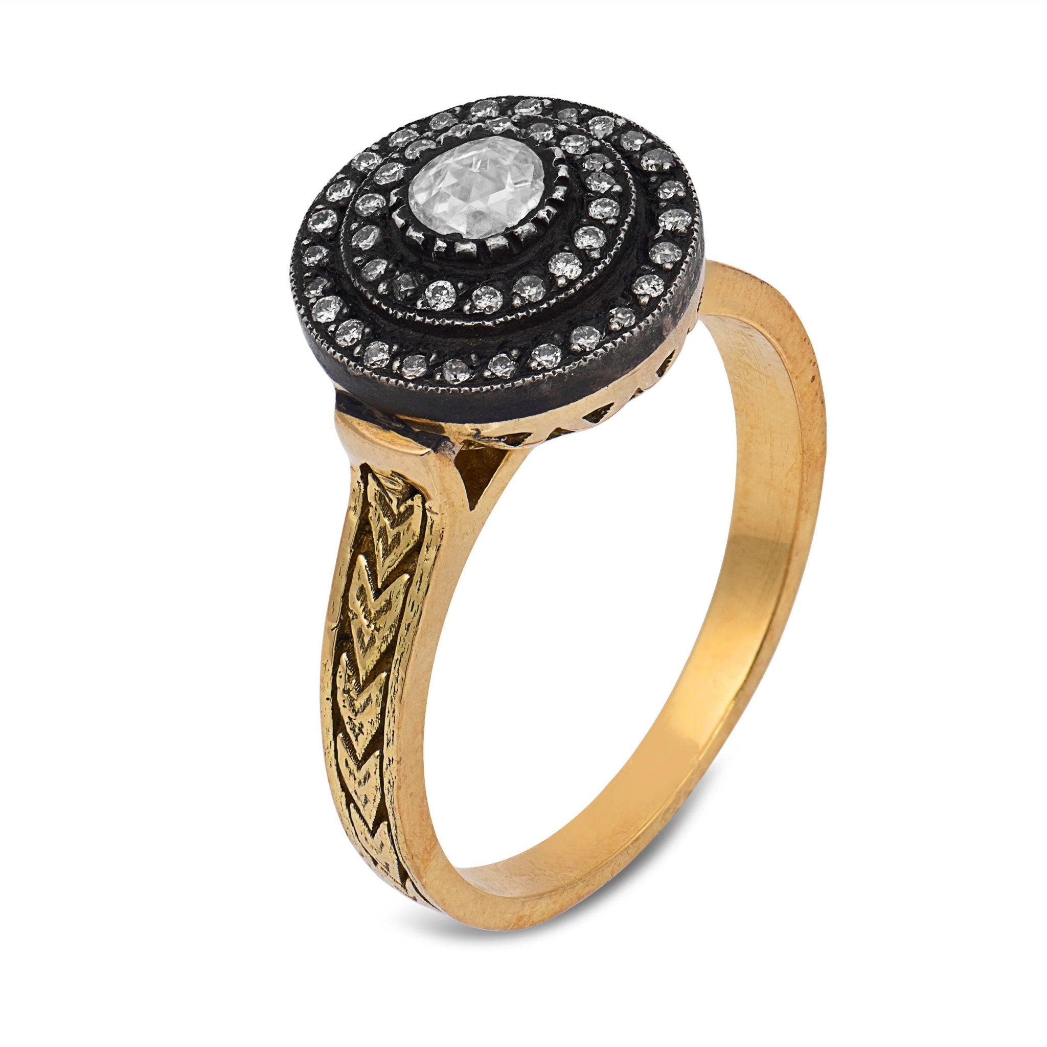 Vintage rose cut diamond 18k yellow gold cocktail ring