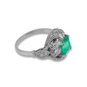Art Deco 1.50 carat emerald diamond platinum ring