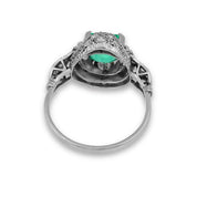 Art Deco 1.50 carat emerald diamond platinum ring