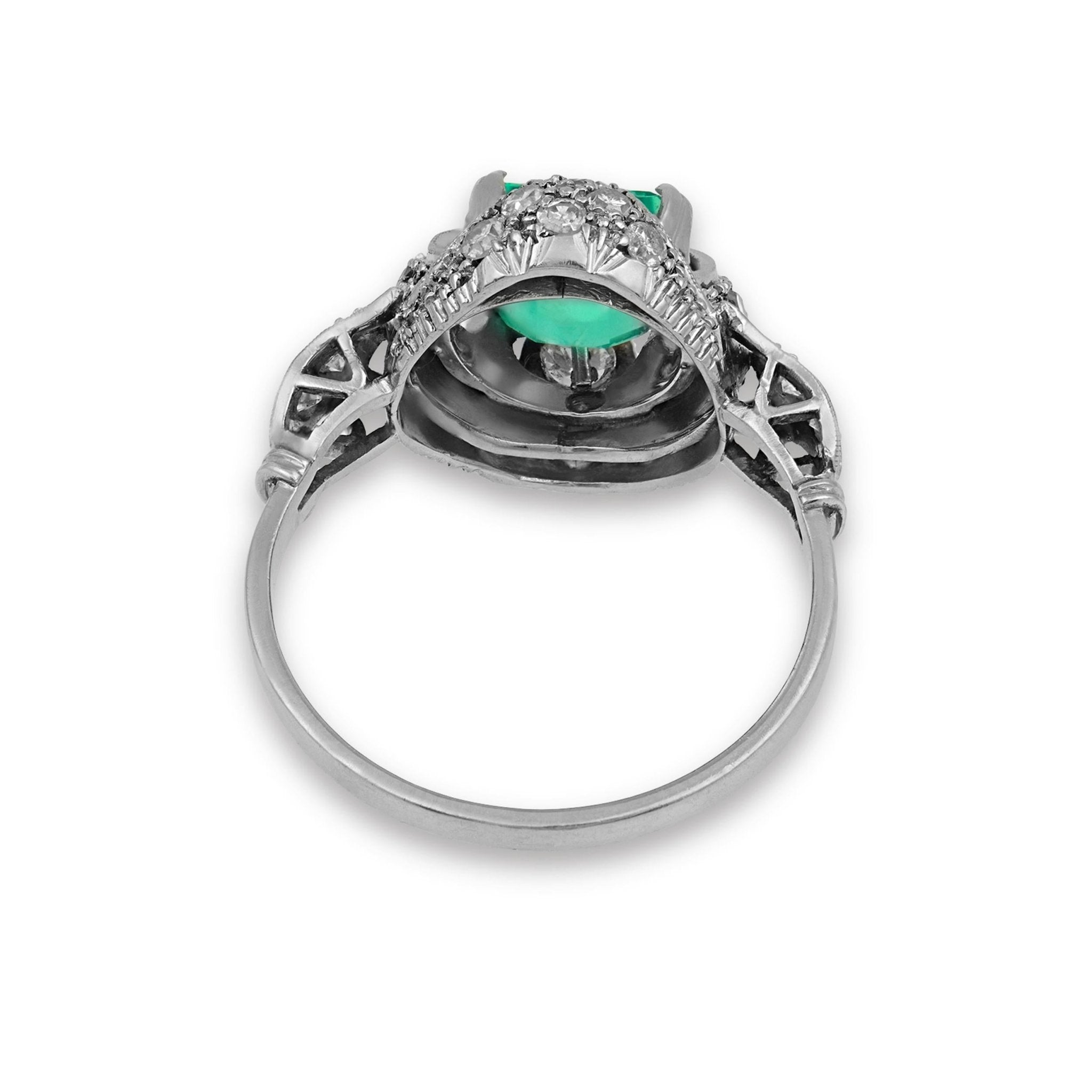 Art Deco 1.50 carat emerald diamond platinum ring