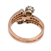 Belle Époque French  pearl diamond 18k yellow gold silver Toi Et Moi ring