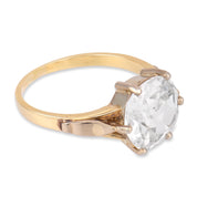 Vintage GIA 4.05 carat old mine cut diamond 14k yellow gold solitaire ring