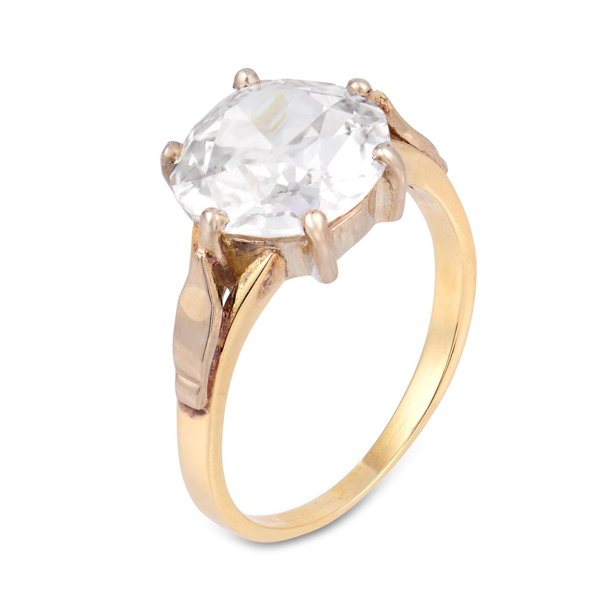 Vintage GIA 4.05 carat old mine cut diamond 14k yellow gold solitaire ring