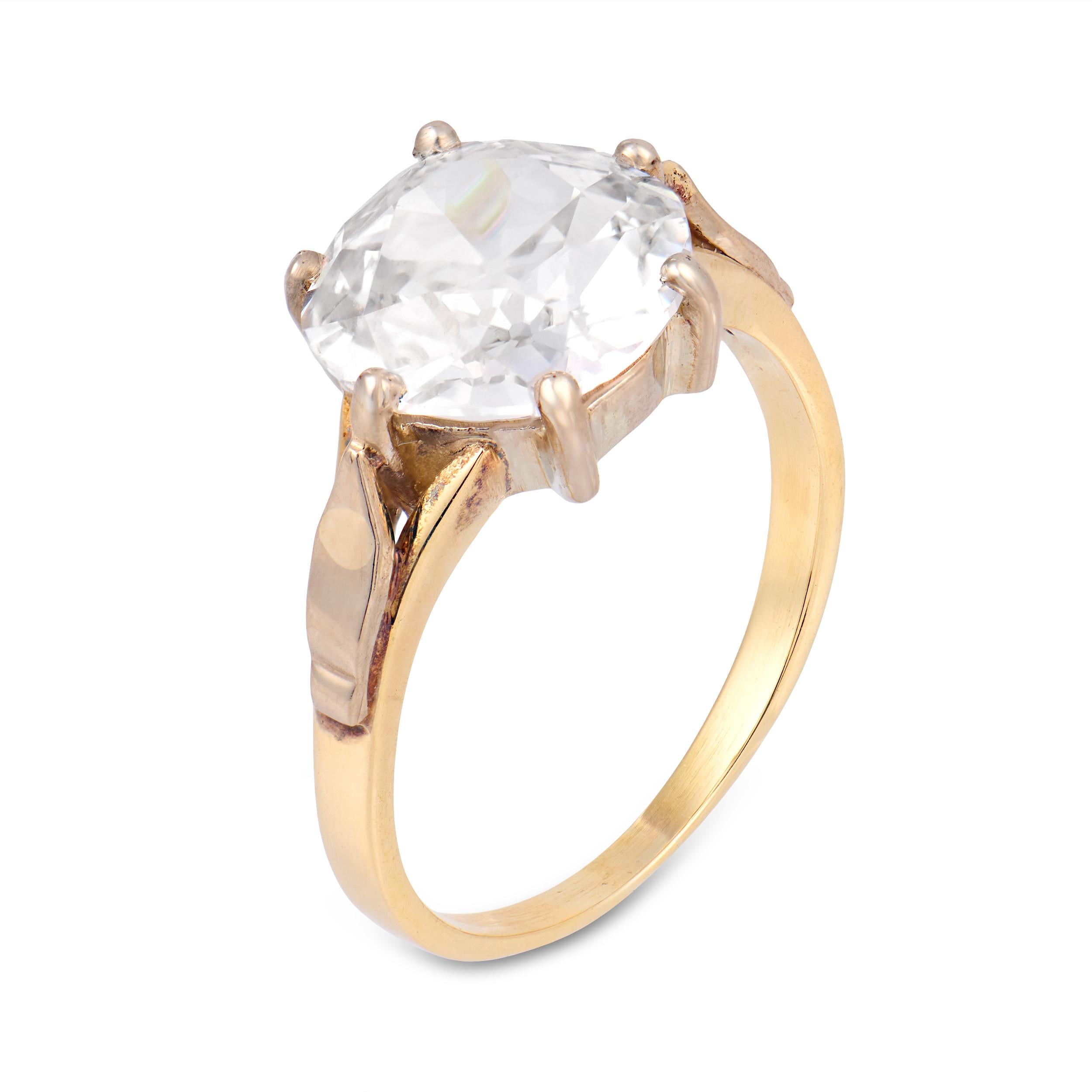 Vintage GIA 4.05 carat old mine cut diamond 14k yellow gold solitaire ring