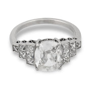 GIA 2.04 carat cushion and French cut diamond platinum engagement ring