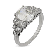 GIA 2.04 carat cushion and French cut diamond platinum engagement ring