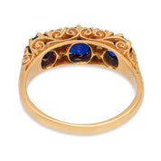 Victorian English GIA no heat sapphire diamond 18k yellow gold band ring