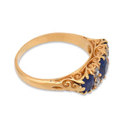 Victorian English GIA no heat sapphire diamond 18k yellow gold band ring