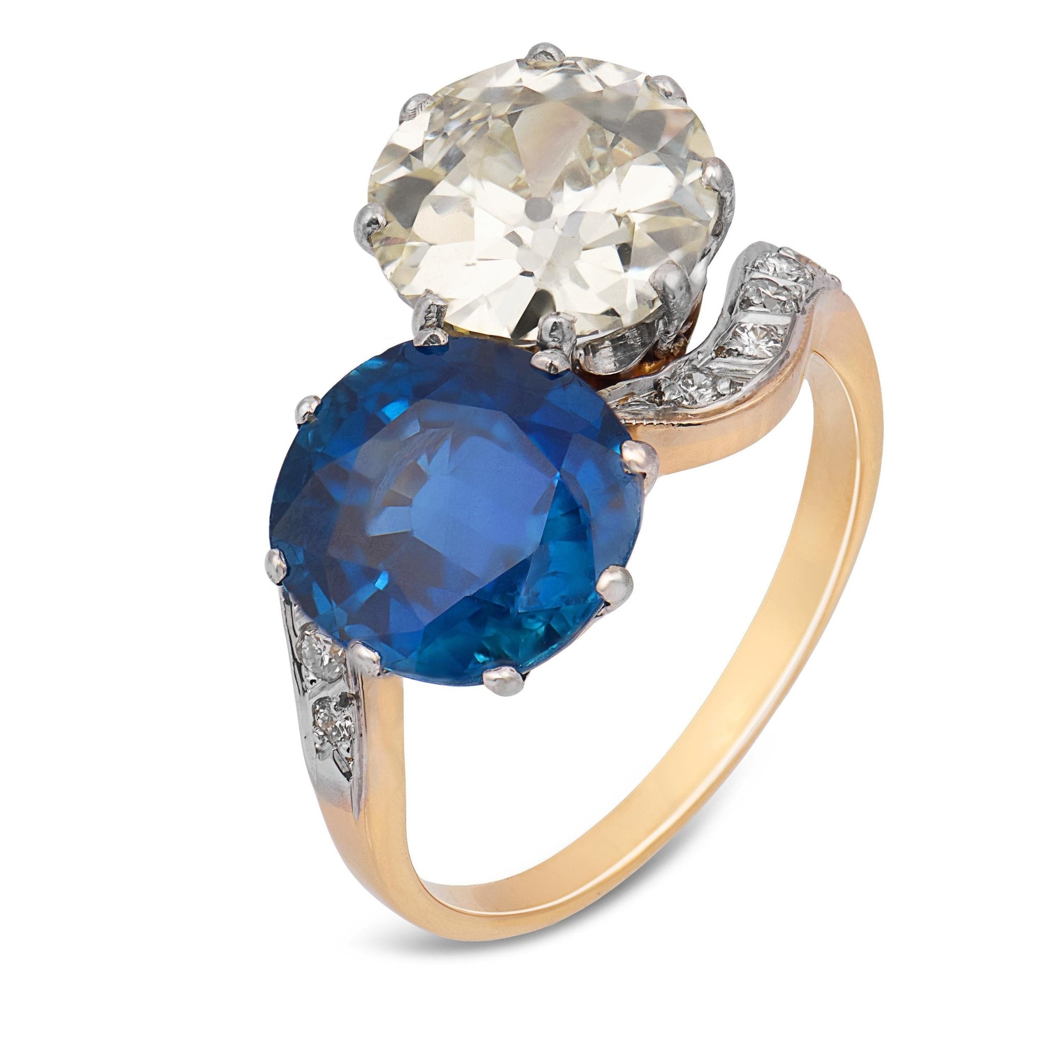 Belle Époque GIA 2.87 carat diamond GIA 3.93 carat sapphire Toi et Moi ring