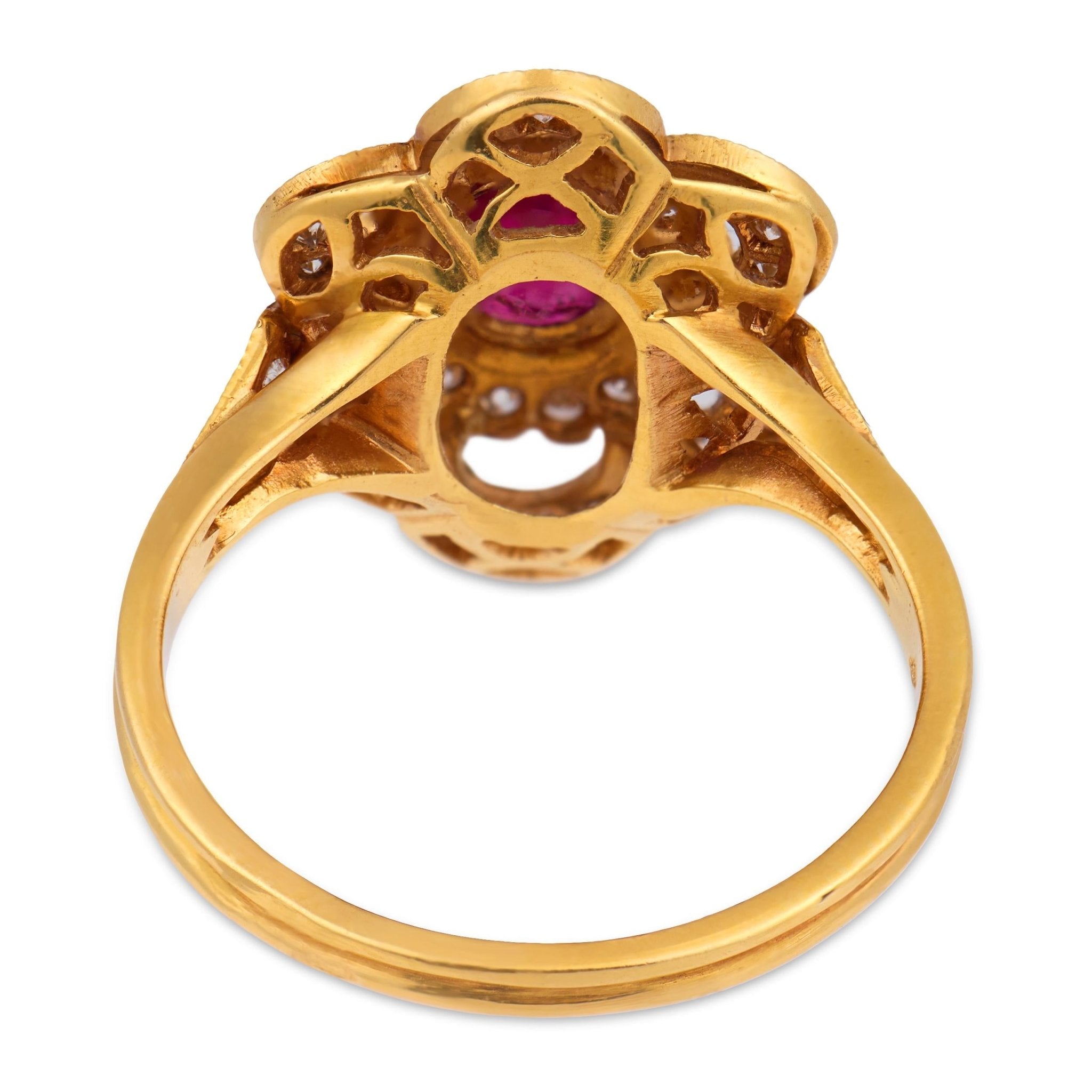 French vintage ruby diamond 18k yellow gold ring