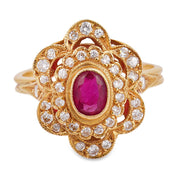 French vintage ruby diamond 18k yellow gold ring