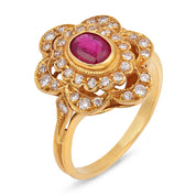 French vintage ruby diamond 18k yellow gold ring