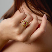French vintage ruby diamond 18k yellow gold ring
