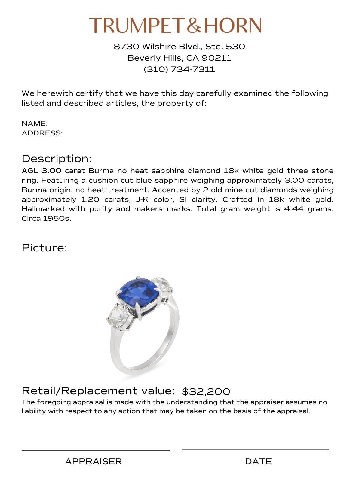 Appraisal Certificate
