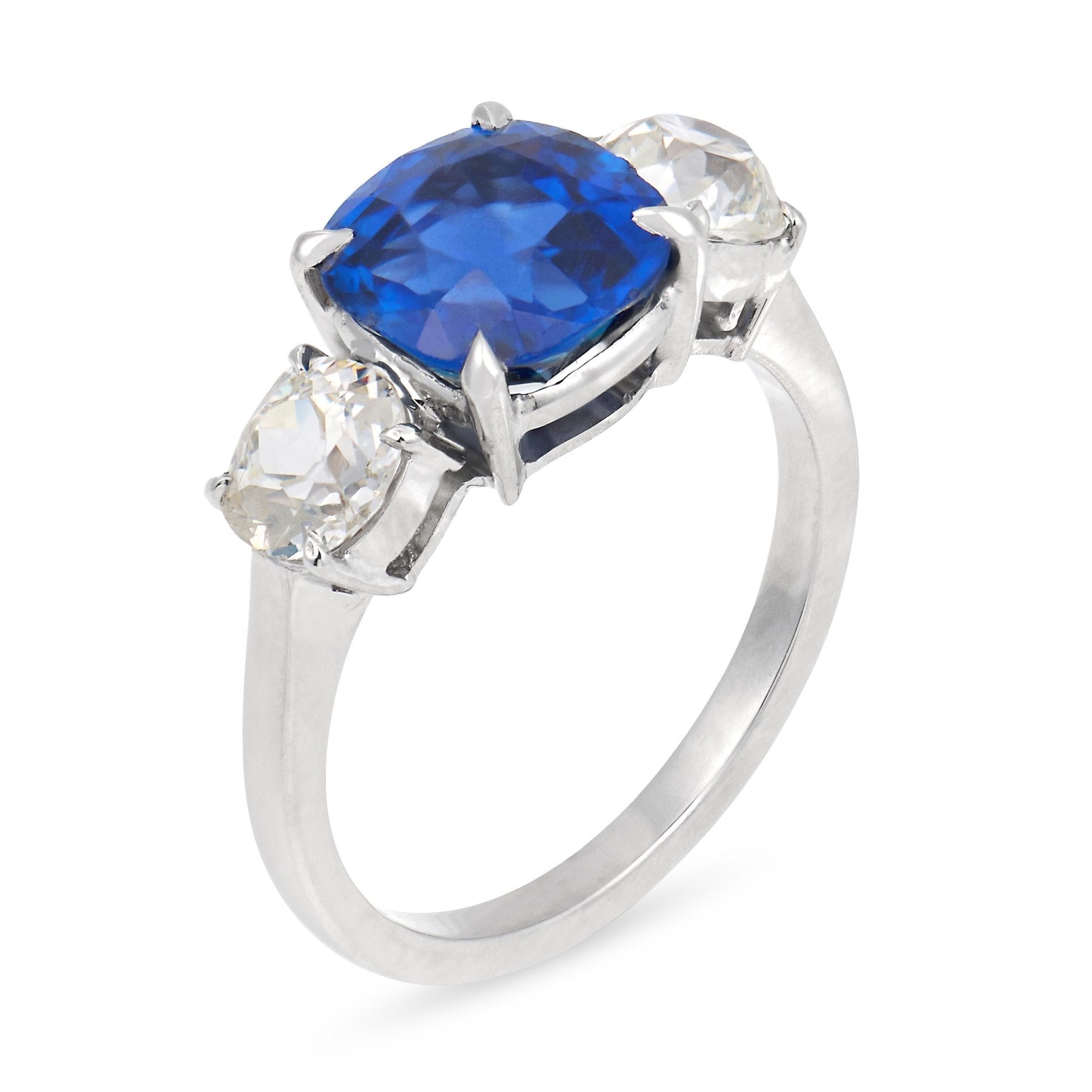 AGL 3.00 carat Burma no heat sapphire diamond 18k white gold three stone ring