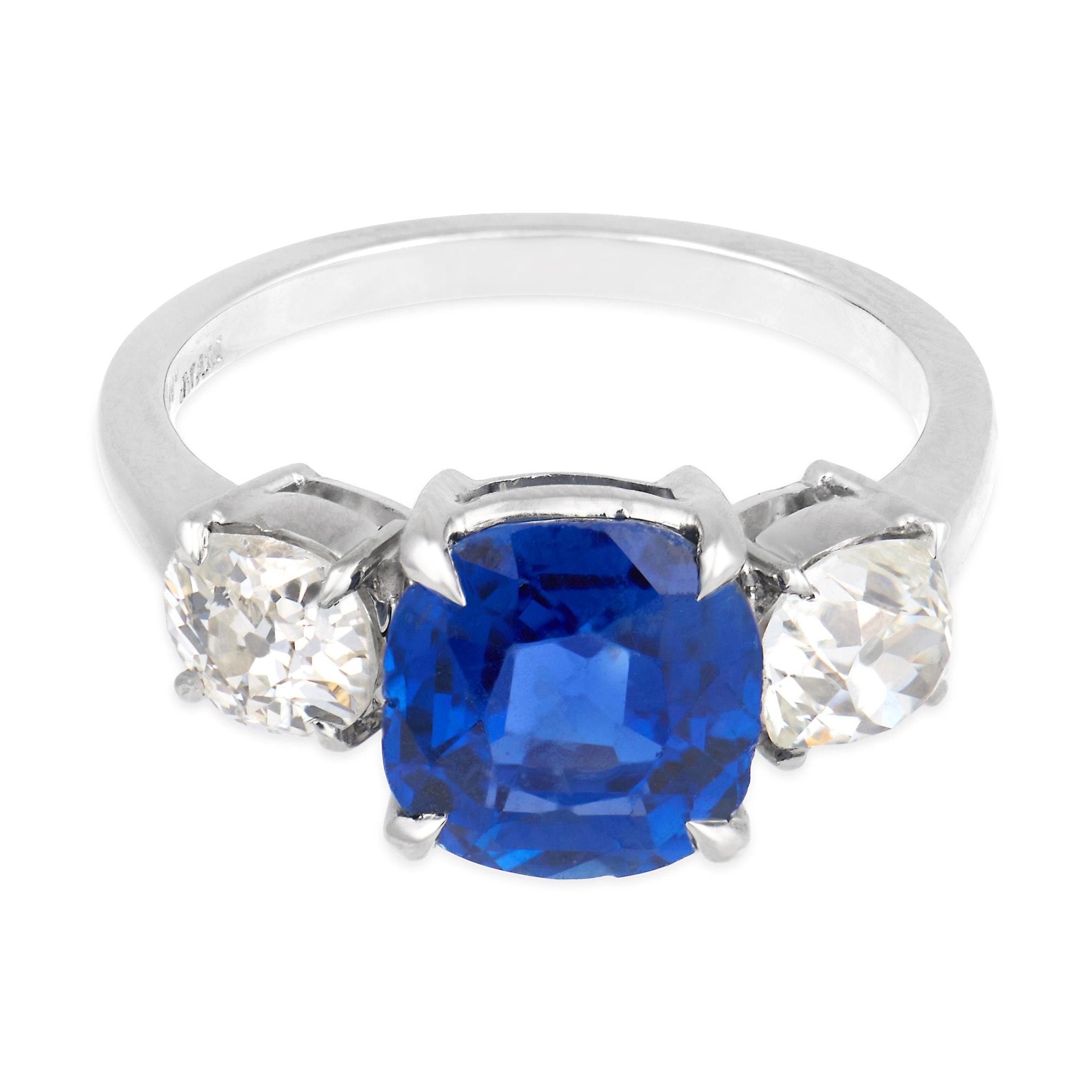 AGL 3.00 carat Burma no heat sapphire diamond 18k white gold three stone ring