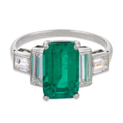 Art Deco AGL 2.65 carat Colombian emerald diamond platinum ring