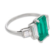 Art Deco AGL 2.65 carat Colombian emerald diamond platinum ring