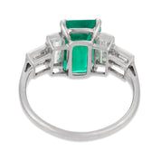 Art Deco AGL 2.65 carat Colombian emerald diamond platinum ring