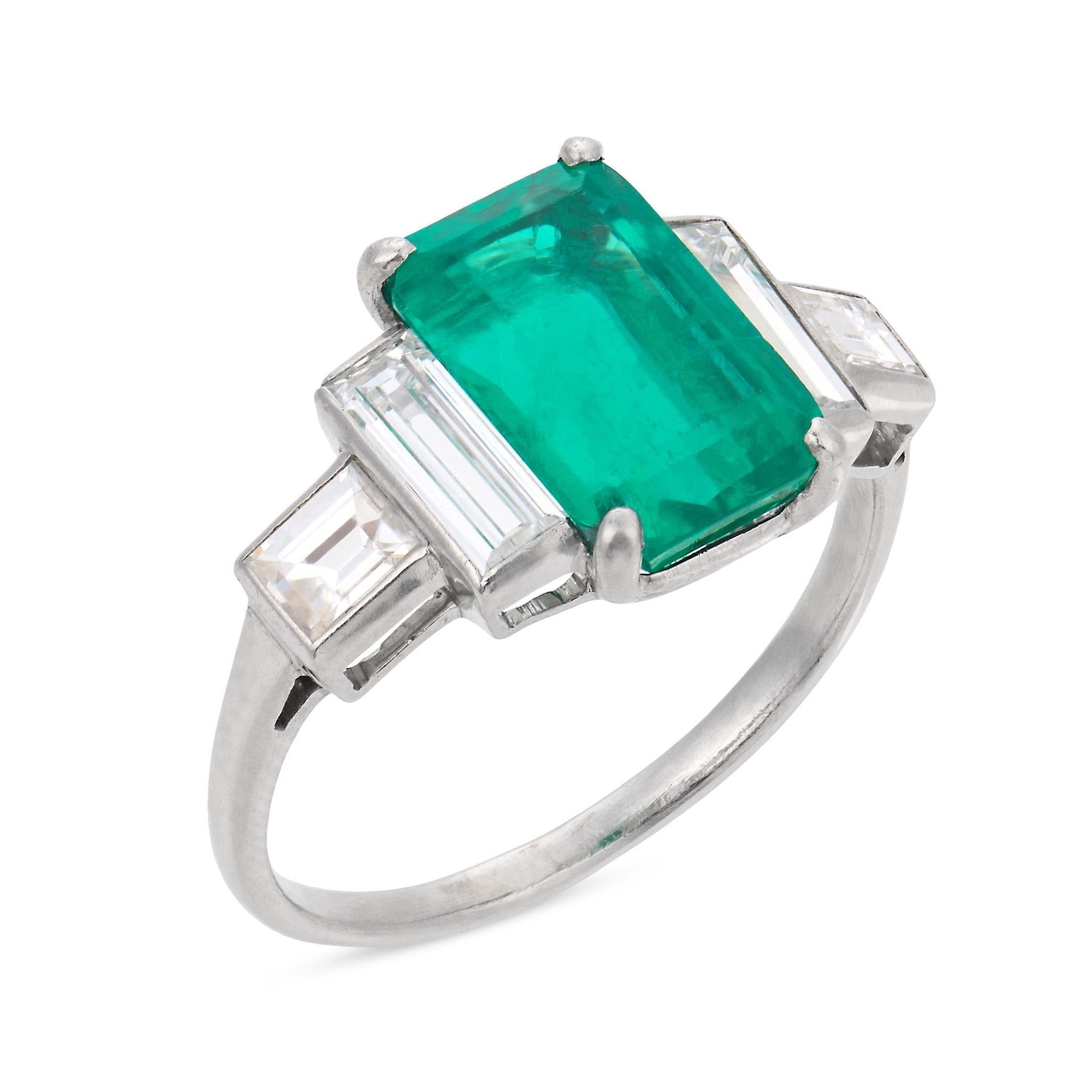 Art Deco AGL 2.65 carat Colombian emerald diamond platinum ring