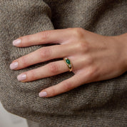 Vintage emerald diamond bezel set 18k yellow gold ring