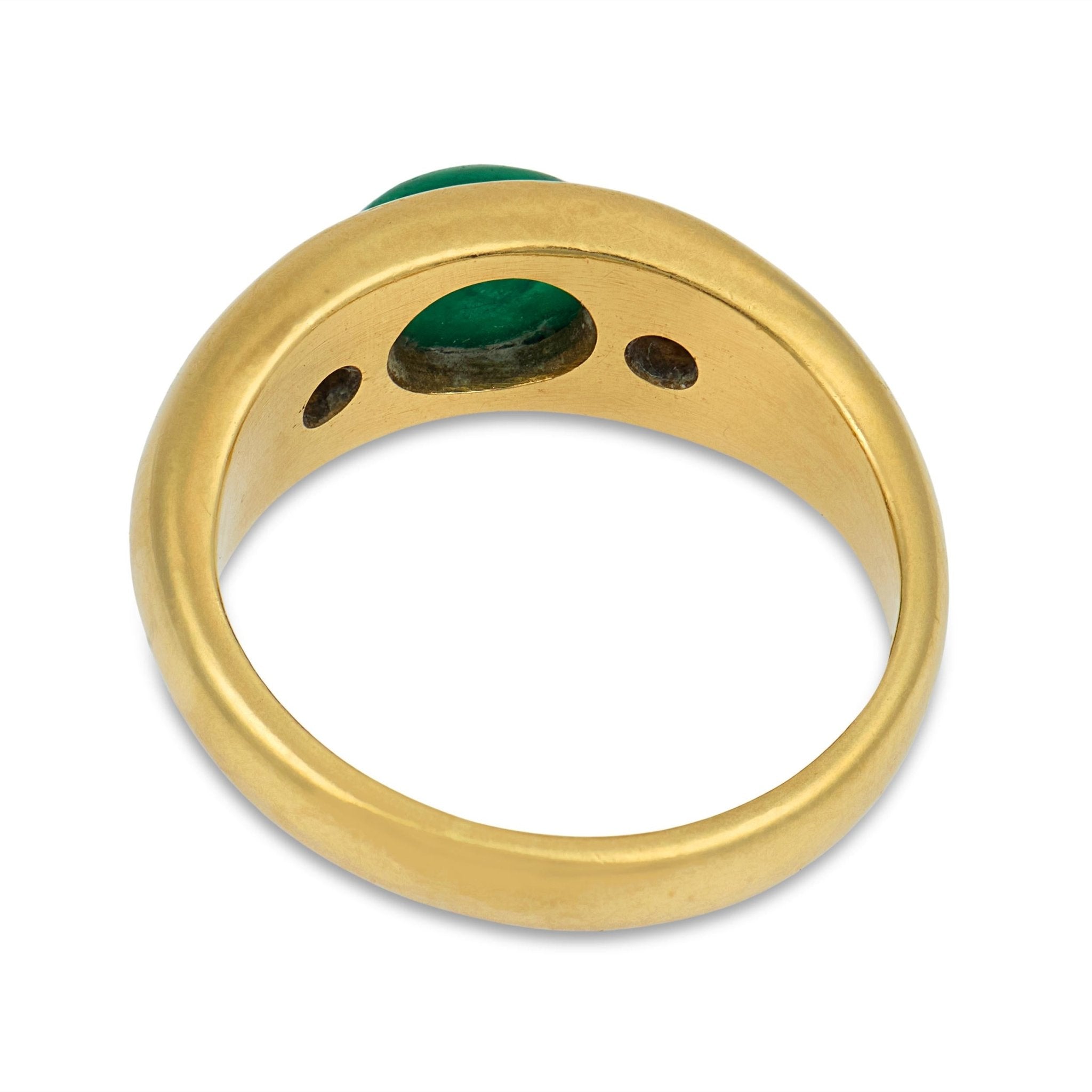 Vintage emerald diamond bezel set 18k yellow gold ring