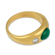 Vintage emerald diamond bezel set 18k yellow gold ring