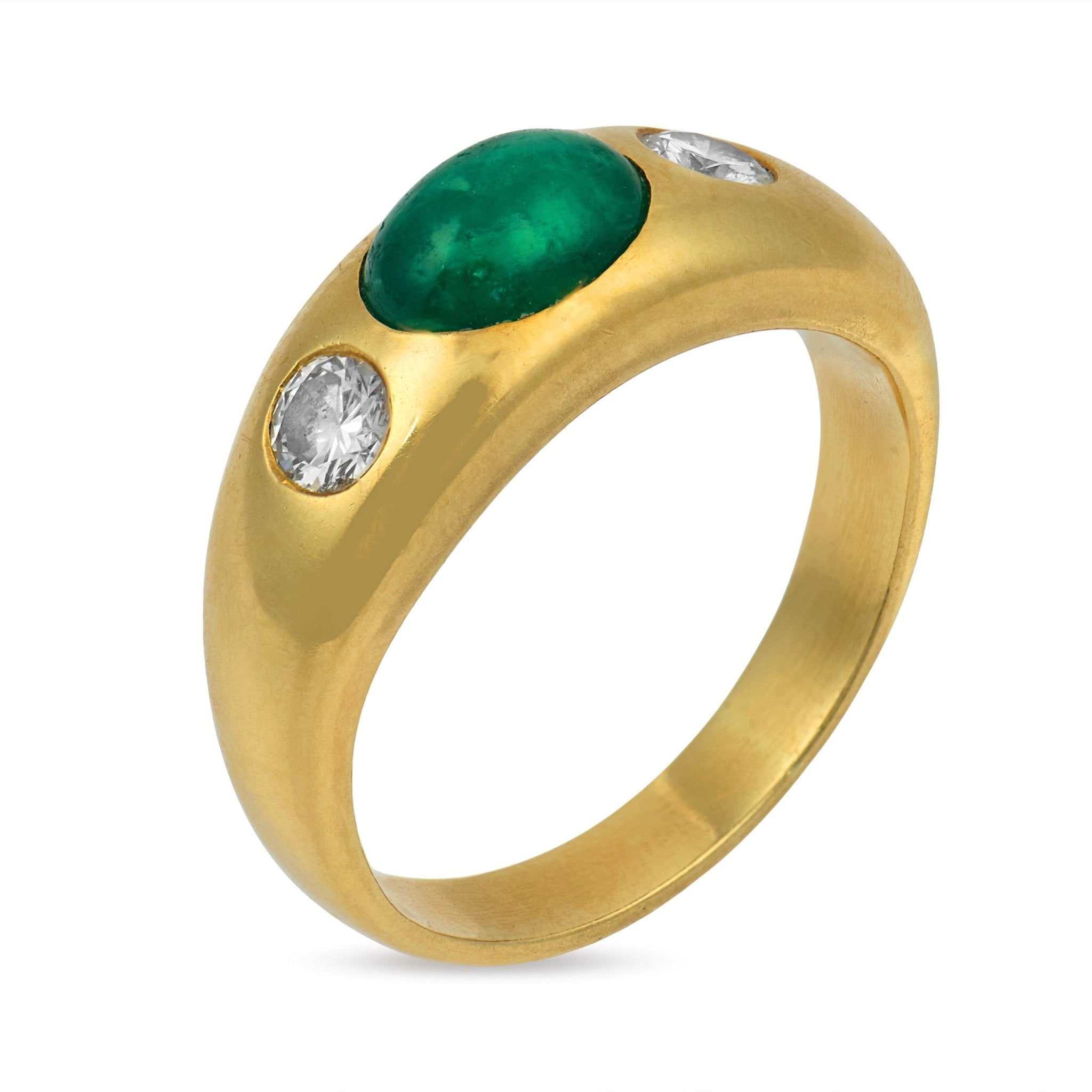 Vintage emerald diamond bezel set 18k yellow gold ring