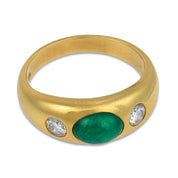 Vintage emerald diamond bezel set 18k yellow gold ring