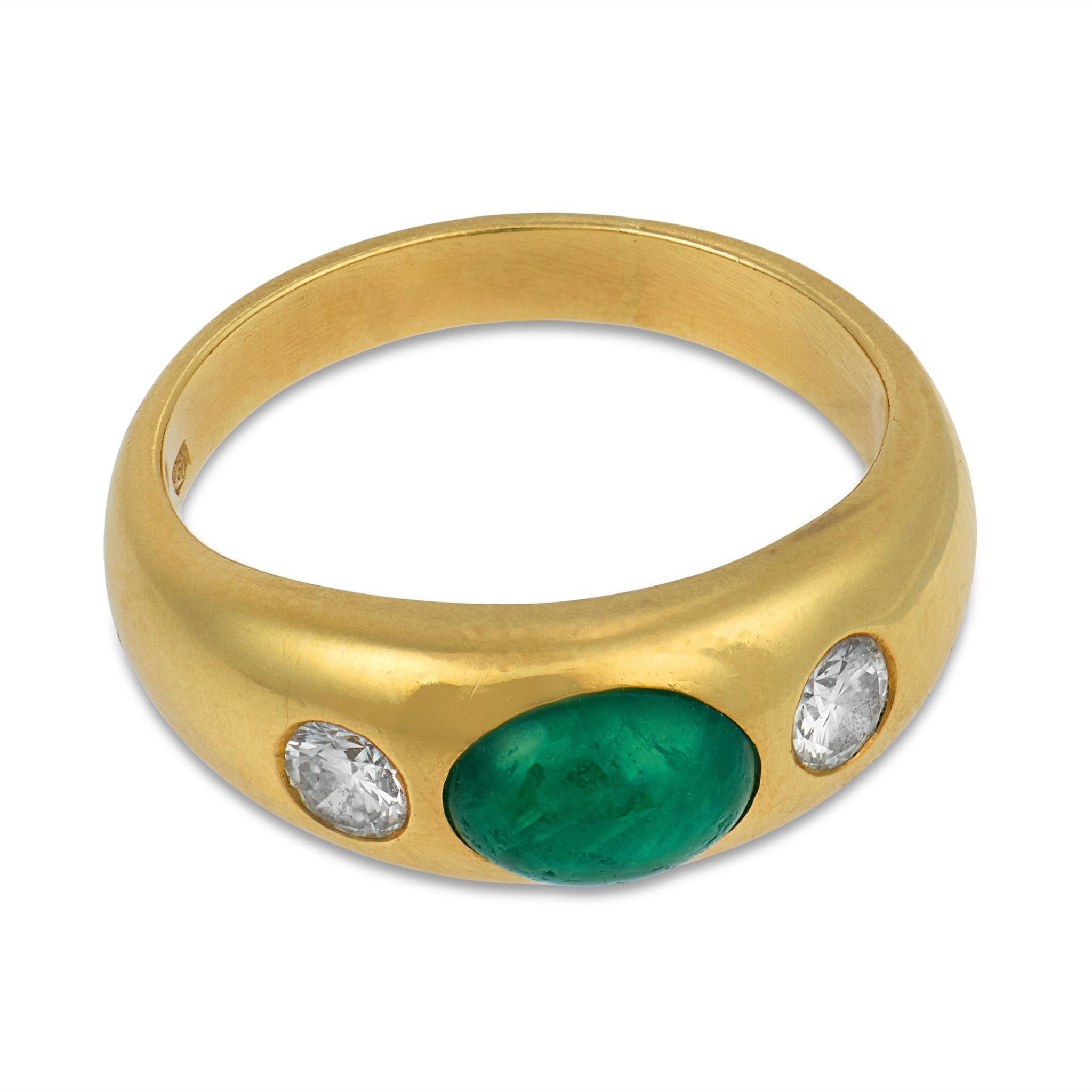 Vintage emerald diamond bezel set 18k yellow gold ring