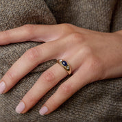 Vintage sapphire diamond bezel set 18k yellow gold ring