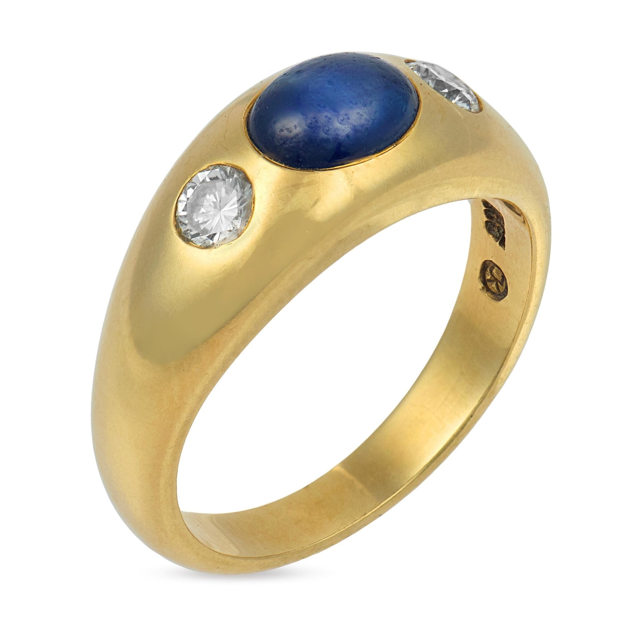 Vintage sapphire diamond bezel set 18k yellow gold ring