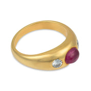 Vintage ruby diamond bezel set 18k yellow gold ring