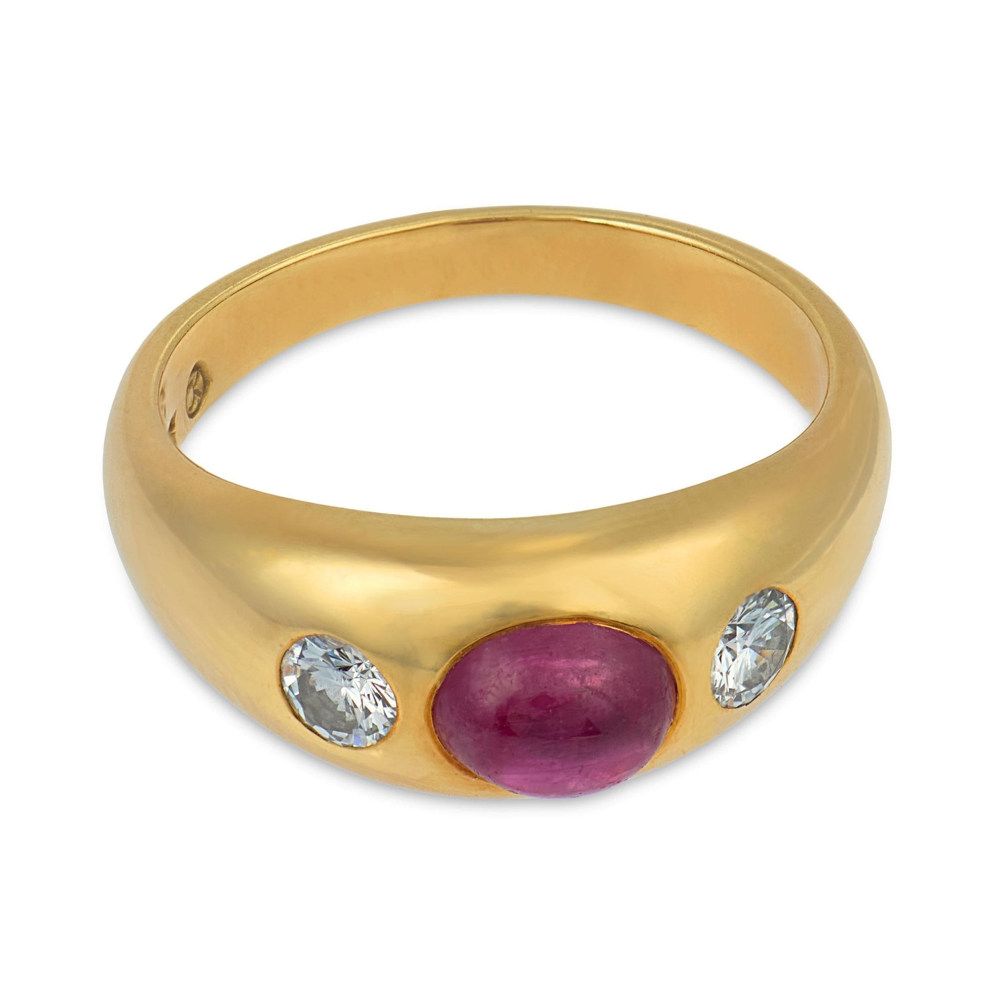 Vintage ruby diamond bezel set 18k yellow gold ring