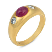 Vintage ruby diamond bezel set 18k yellow gold ring