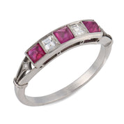 Vintage ruby diamond platinum five stone ring