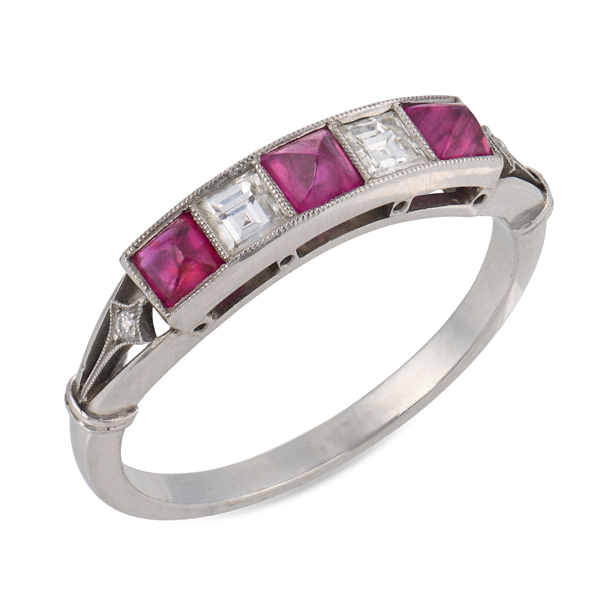 Vintage ruby diamond platinum five stone ring