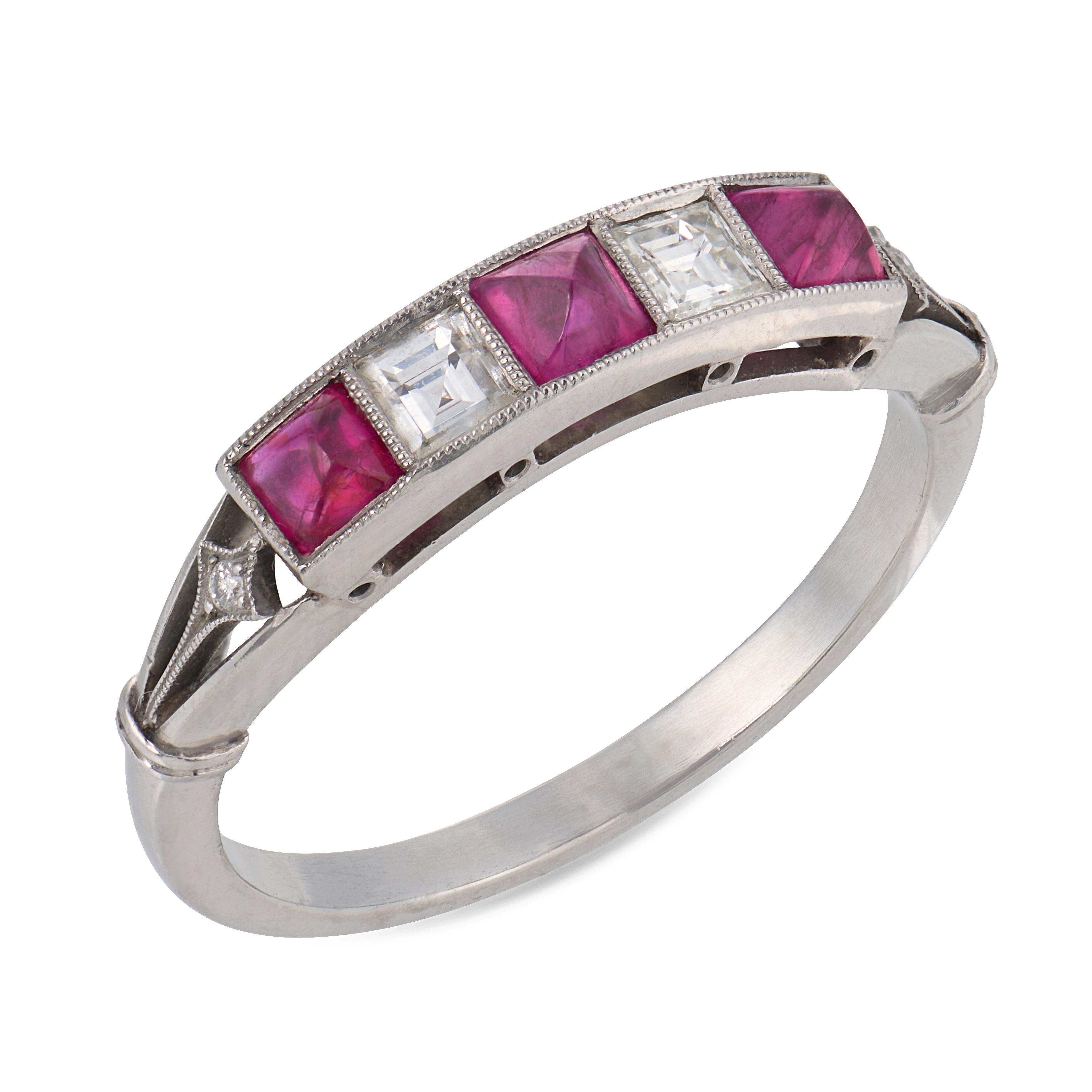 Vintage ruby diamond platinum five stone ring