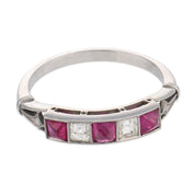 Vintage ruby diamond platinum five stone ring