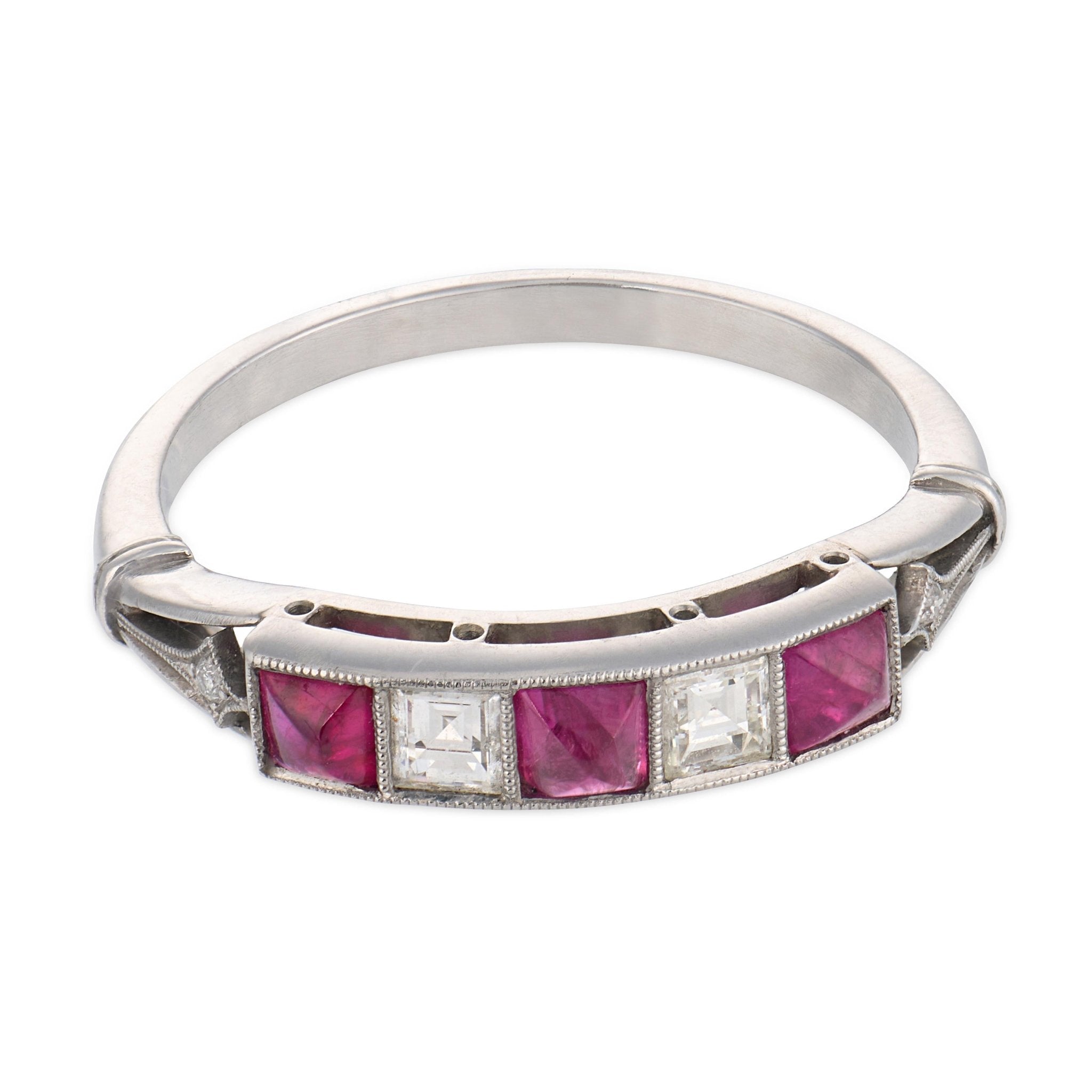 Vintage ruby diamond platinum five stone ring