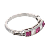 Vintage ruby diamond platinum five stone ring
