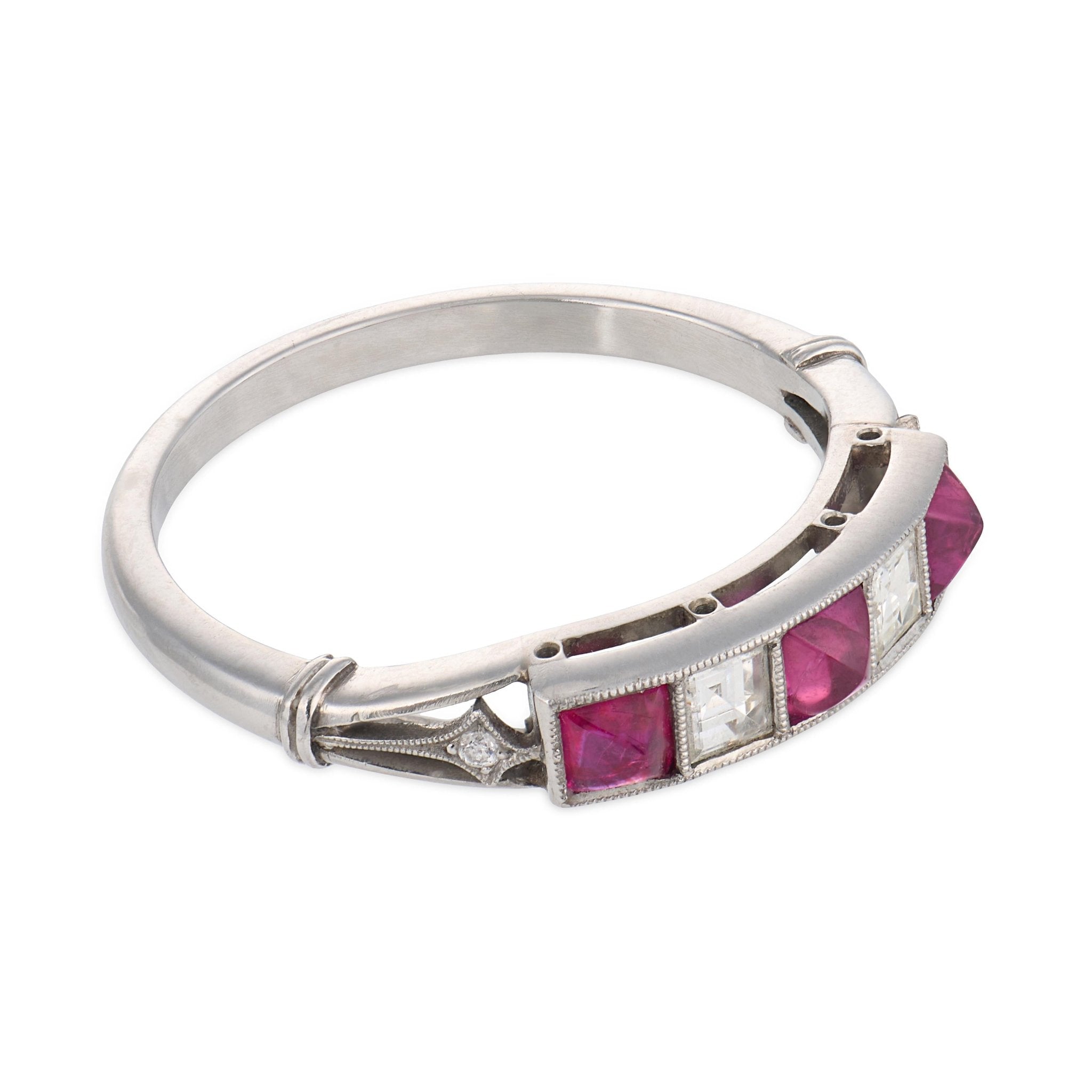 Vintage ruby diamond platinum five stone ring
