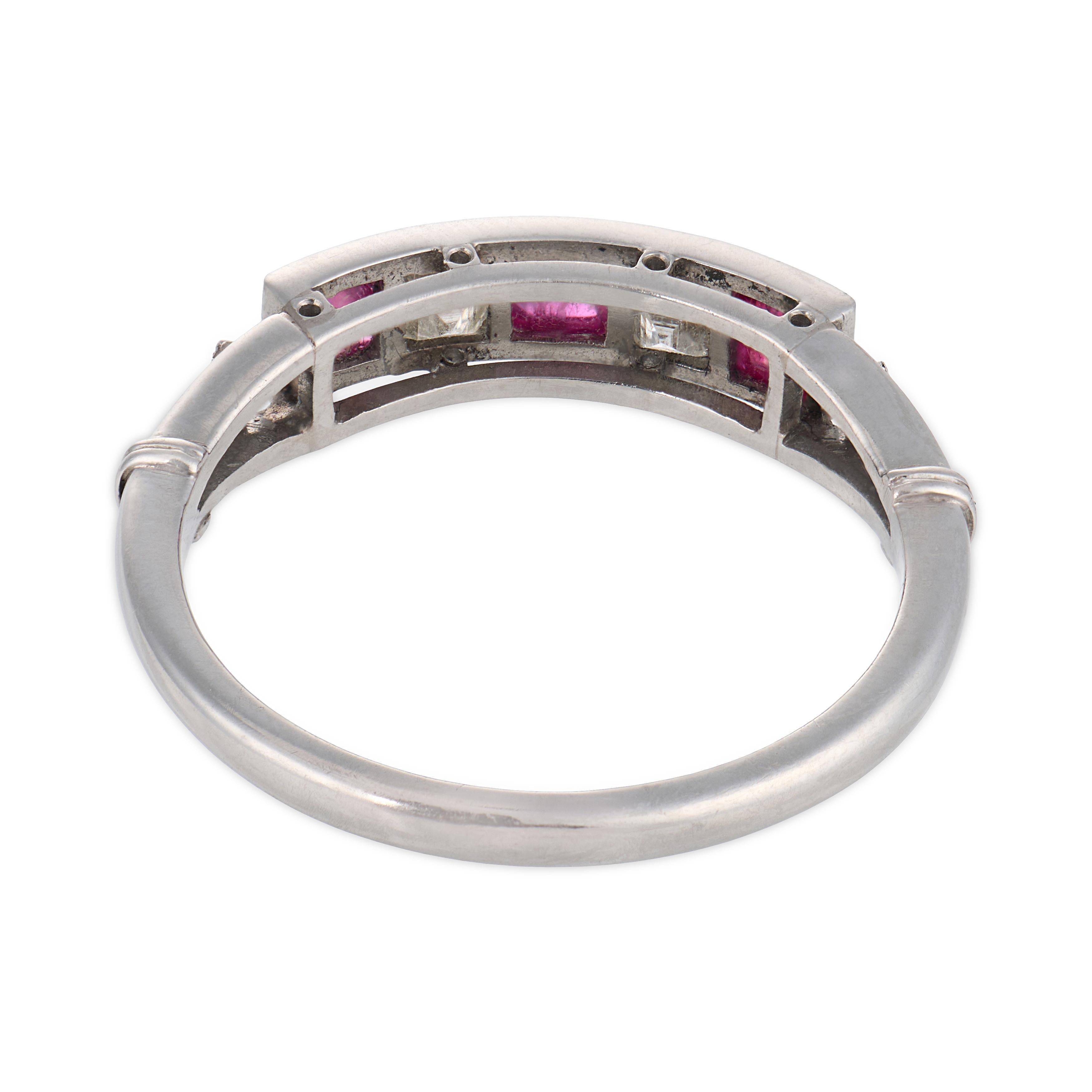 Vintage ruby diamond platinum five stone ring