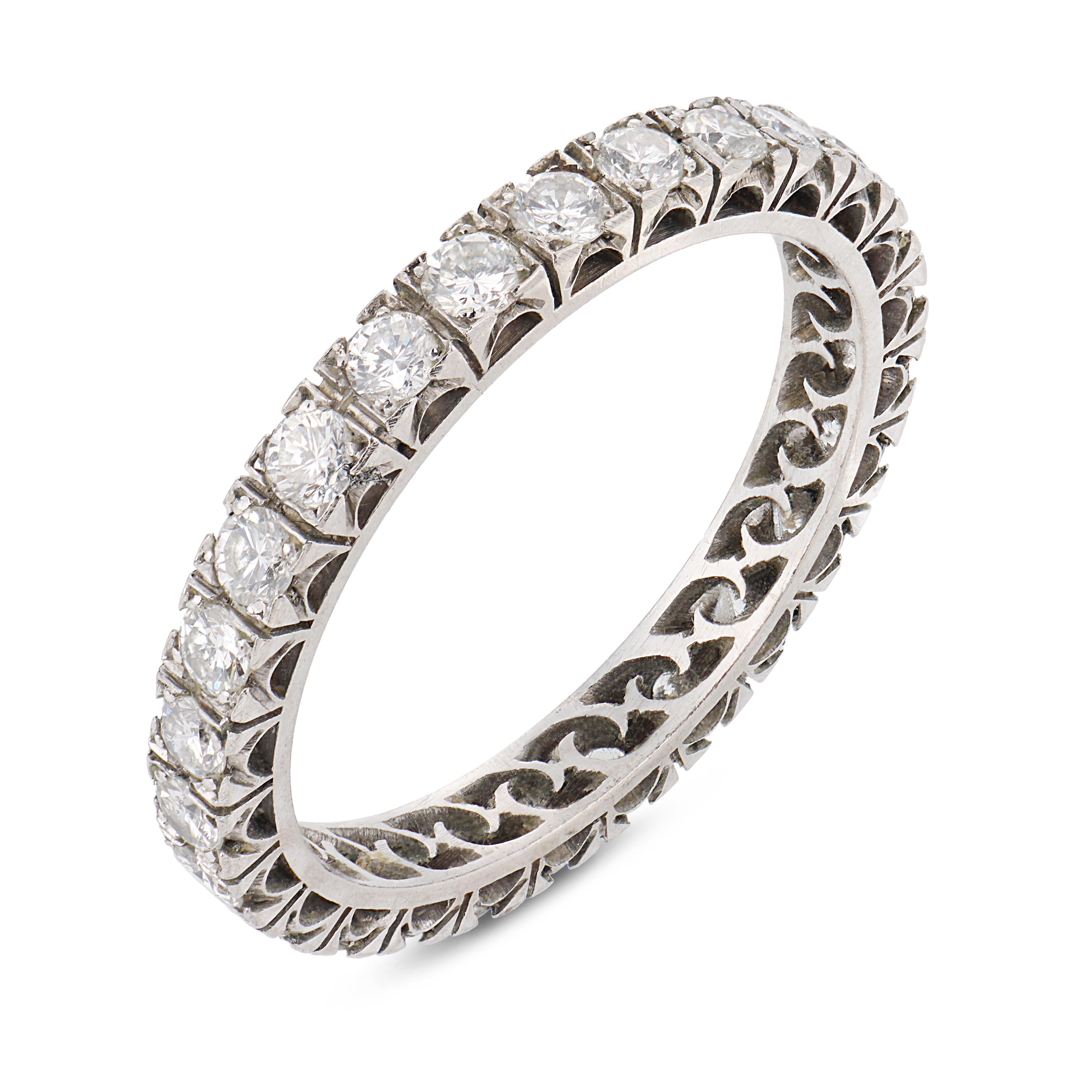 Vintage 1.00 carat diamond 14k white gold eternity band