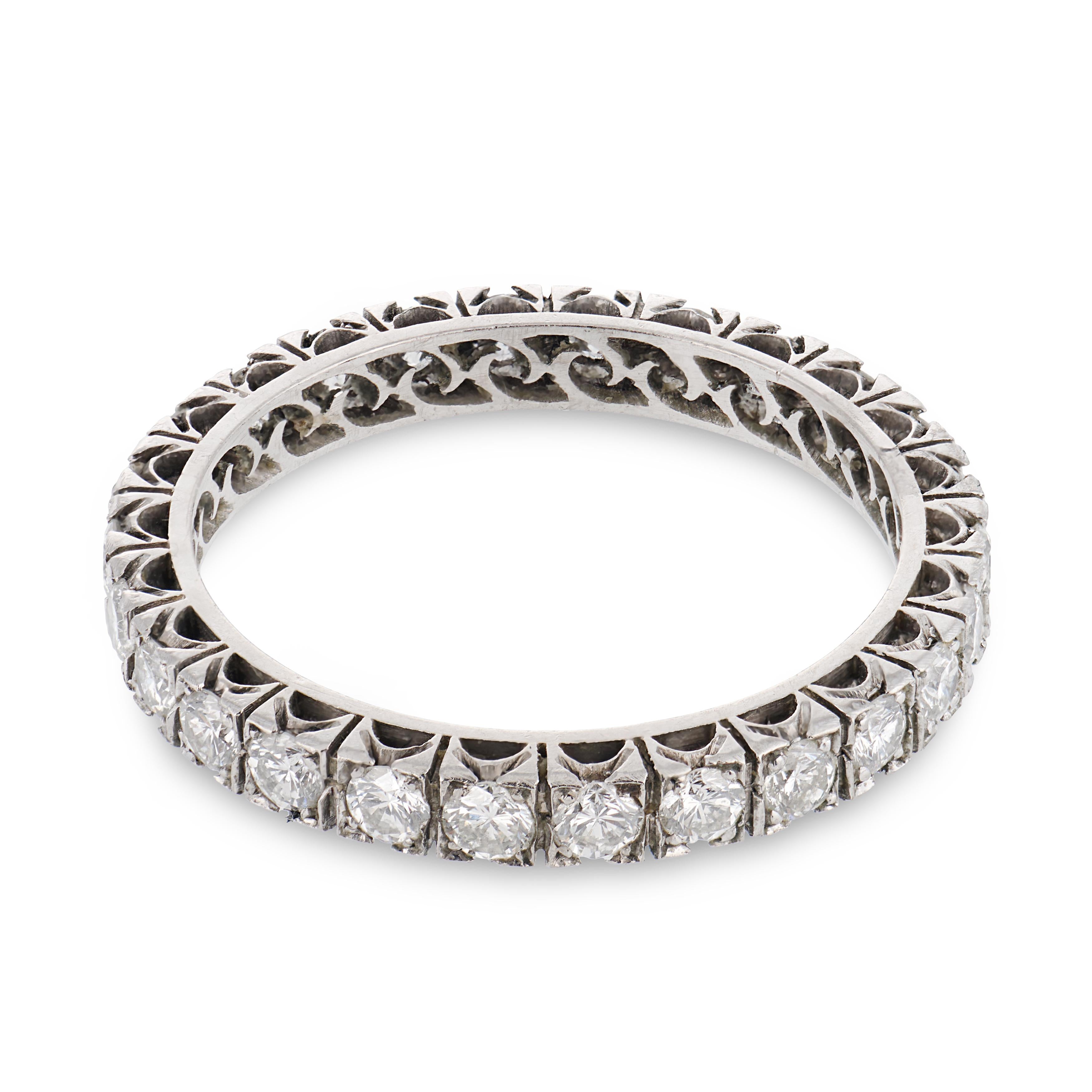 Vintage 1.00 carat diamond 14k white gold eternity band