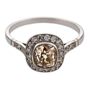 Art Deco style 1.13 carat old mine cut fancy color diamond platinum ring