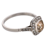 Art Deco style 1.13 carat old mine cut fancy color diamond platinum ring