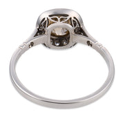 Art Deco style 1.13 carat old mine cut fancy color diamond platinum ring